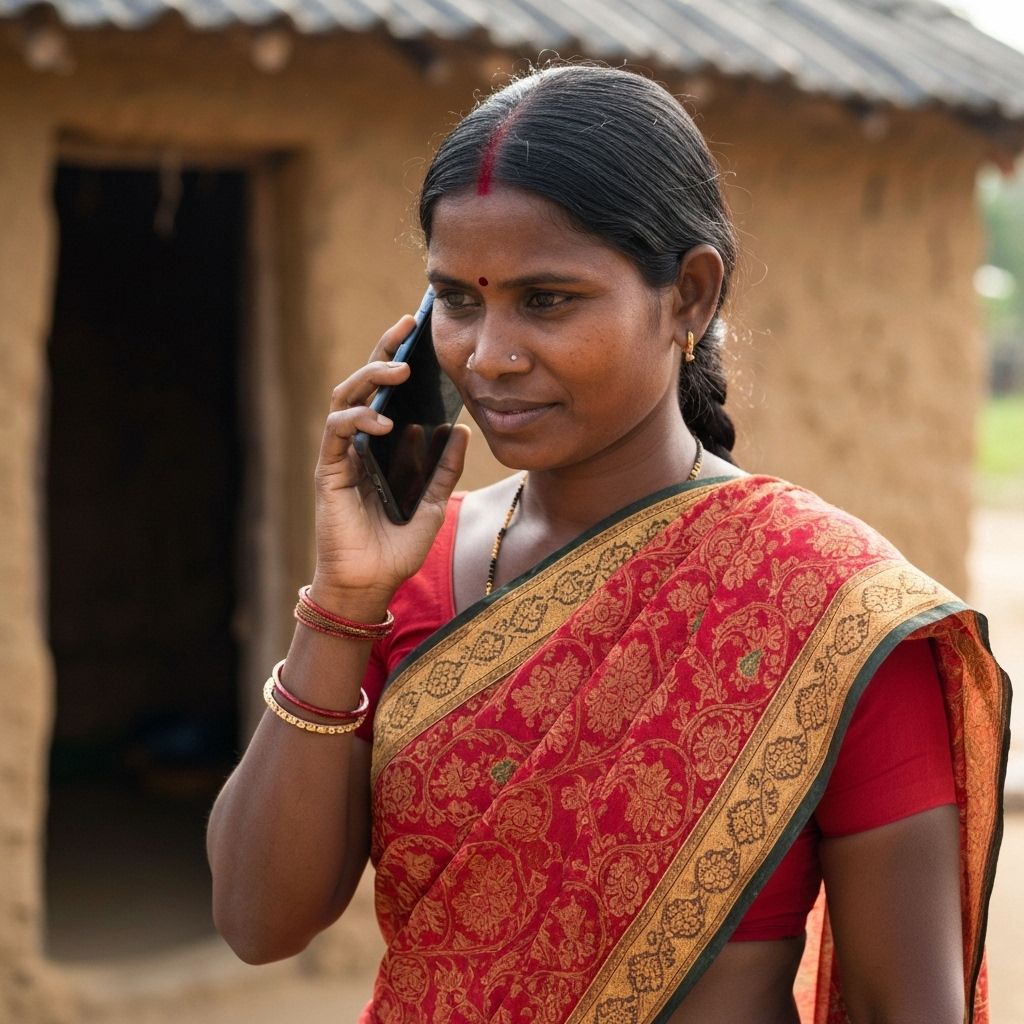 Village woman using smartphone for healthcare consultation